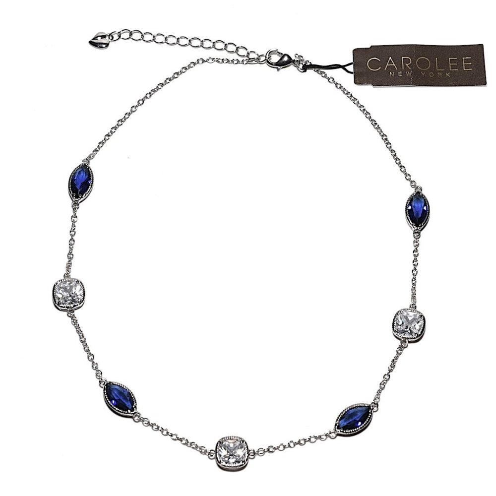 NWT Carolee Blue + Clear Crystal Collar Necklace
